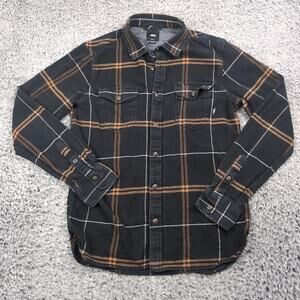 VANS Shirt Men Small Black Plaid Flannel Check Button Long Sleeve Skater Casual